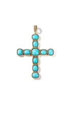 Moda Operandi Windsor Jewelers Vintage 18k Yellow Gold & Turquoise Cross Pendant