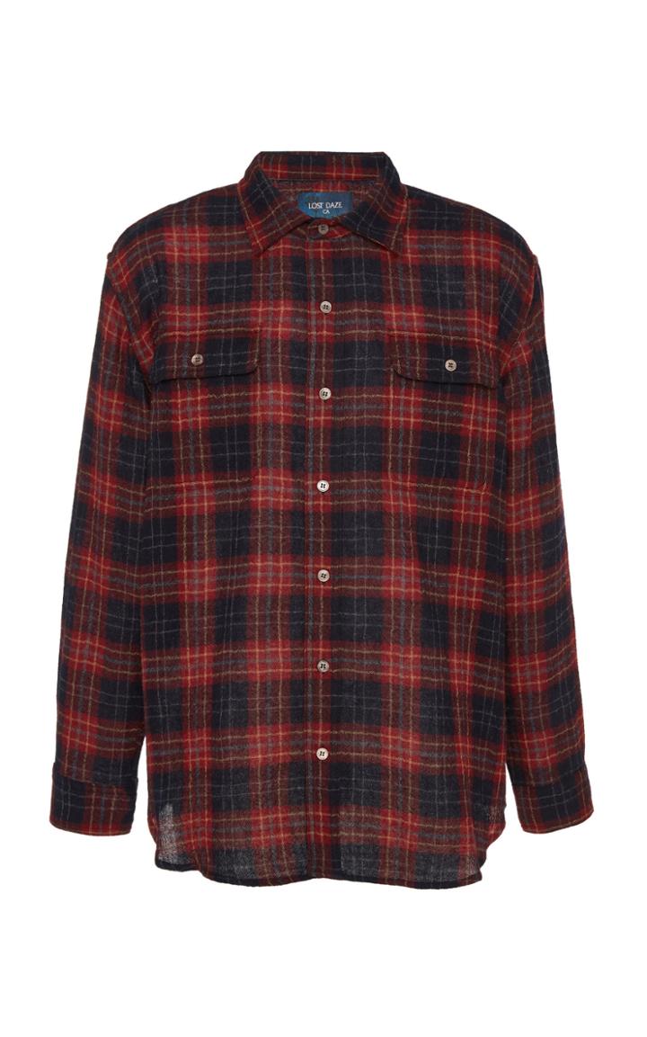 Lost Daze Quiet Night Printed Plaid Wool Shirt Size: S