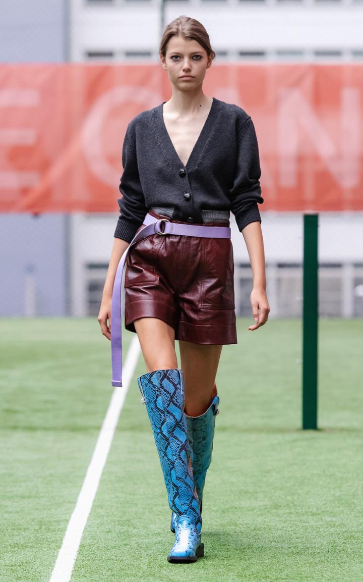 Ganni Lamb Leather Pleated Mini Shorts