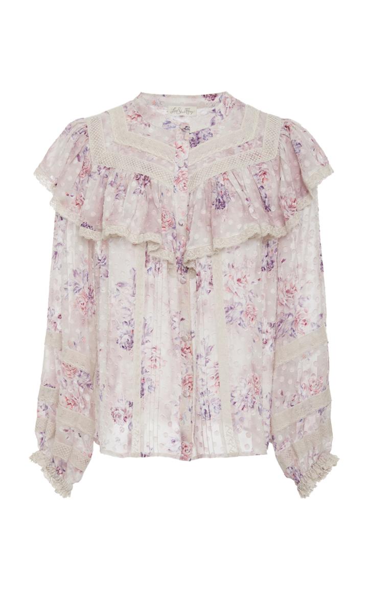 Loveshackfancy Erica Floral-print Silk Top