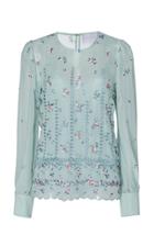 Luisa Beccaria Floral Embroidered Silk Blouse With Scarf