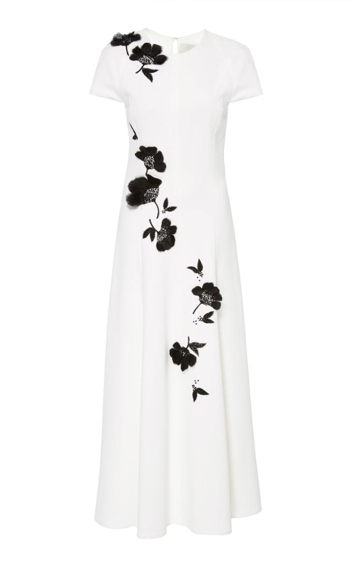 Carolina Herrera Floral Embroidered Crepe Dress