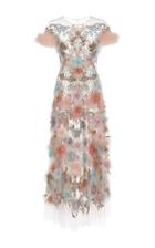 Marchesa Feather Embroidered Cocktail Dress