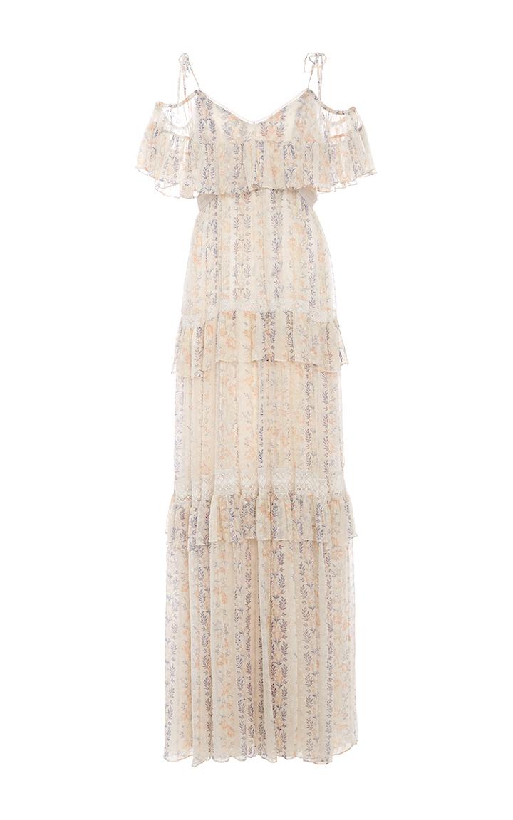 Needle & Thread Floral Stripe Cold Shoulder Dress