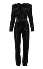 Moda Operandi Balmain Top-stitched Denim Jumpsuit
