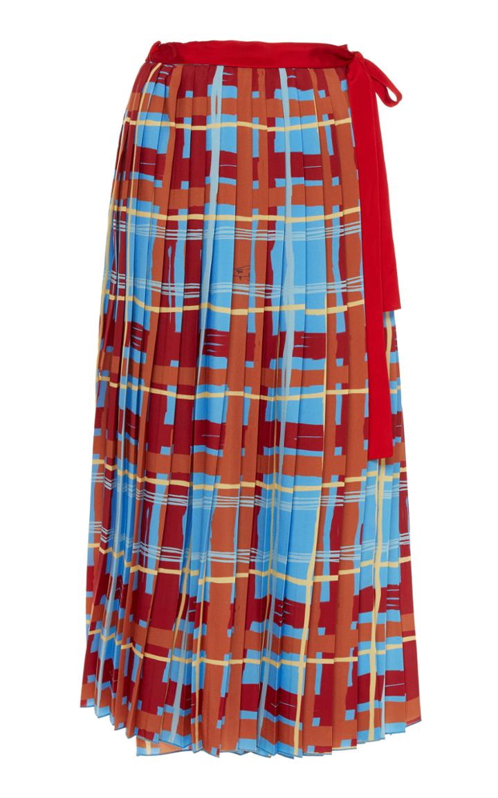 Stella Jean Pleated Plaid A-line Skirt