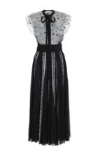 Carolina Herrera Pleated Floral Lace And Chiffon Midi Dress