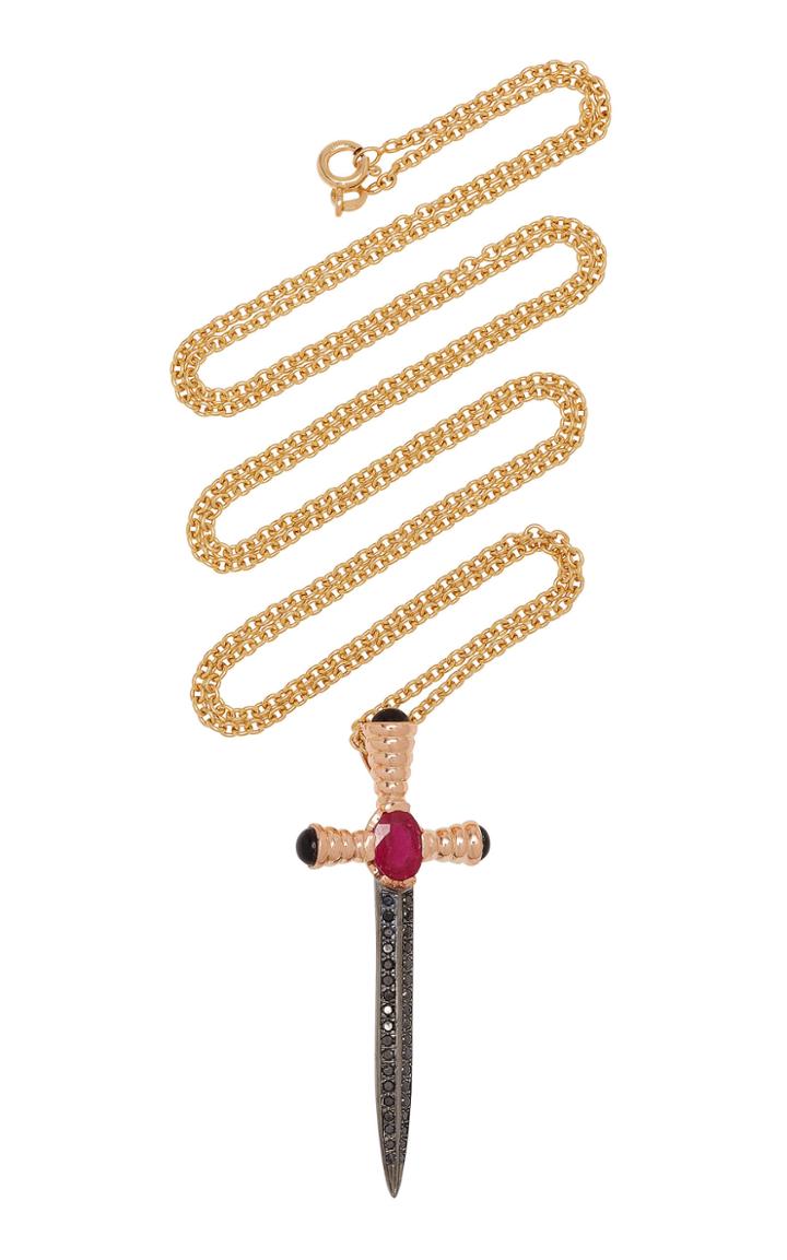 Gavello 14k Gold And Silver Ruby And Black Diamond Chain Necklace