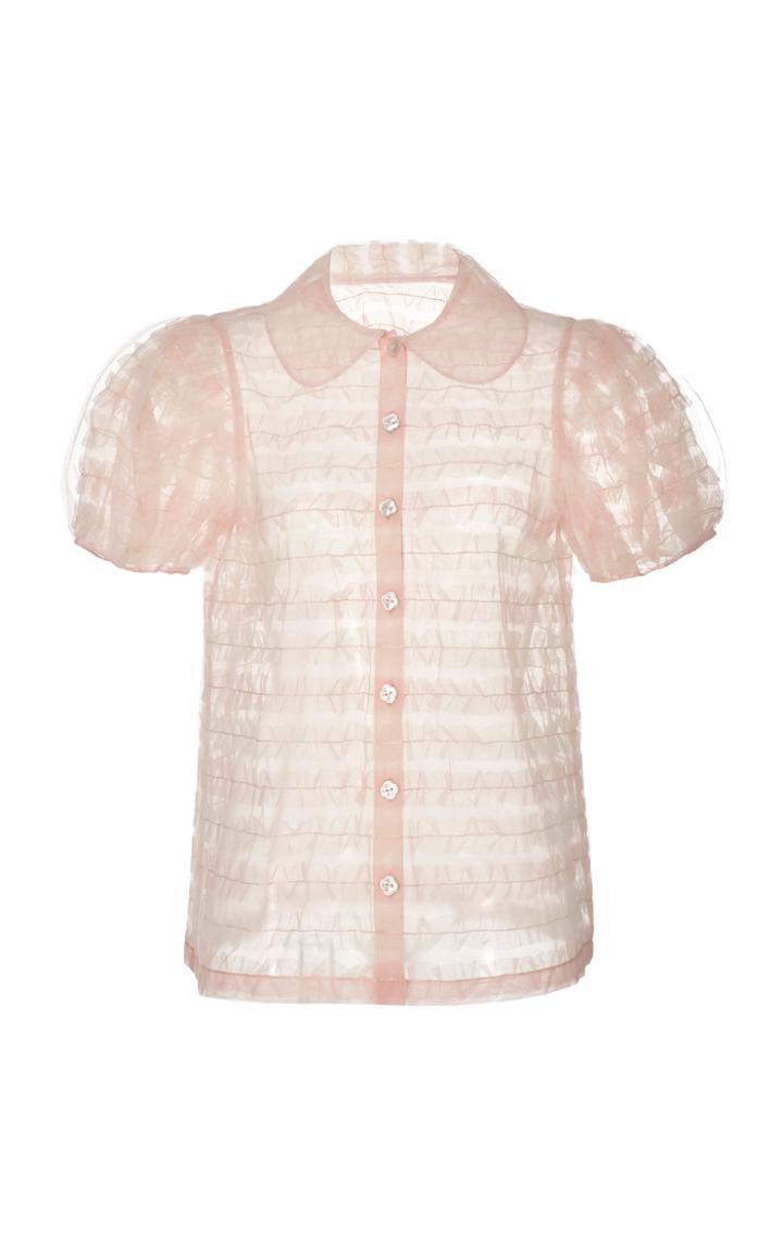 Ryan Lo Puff Sleeve Round Collar Tulle Top