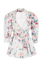 Attico Belted Floral-print Cotton-gabardine Mini Dress