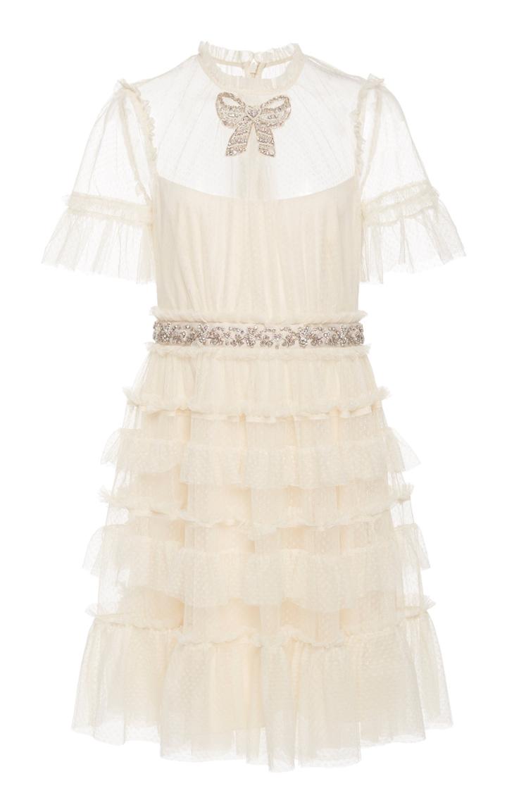 Needle & Thread Embellished Bow Tulle Mini Dress