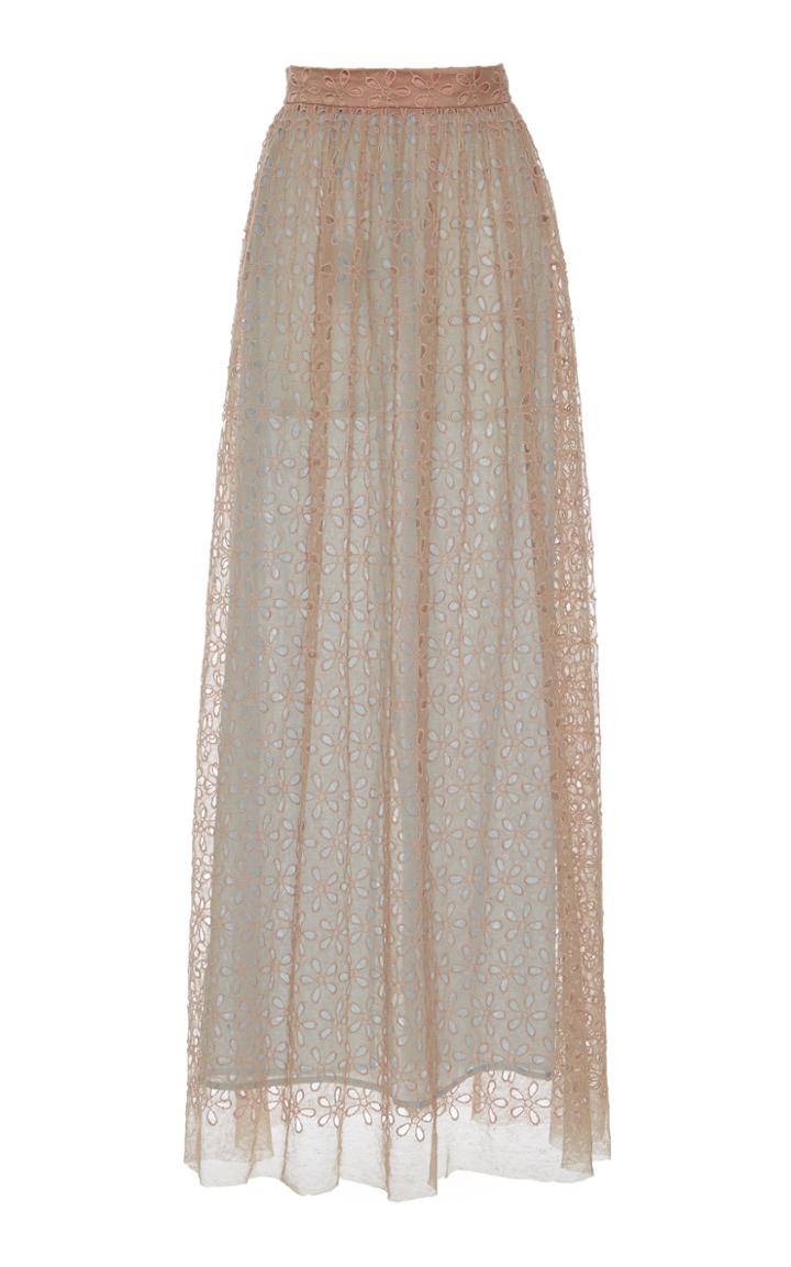 Luisa Beccaria Linen Tulle Embroidered Eyelet Skirt