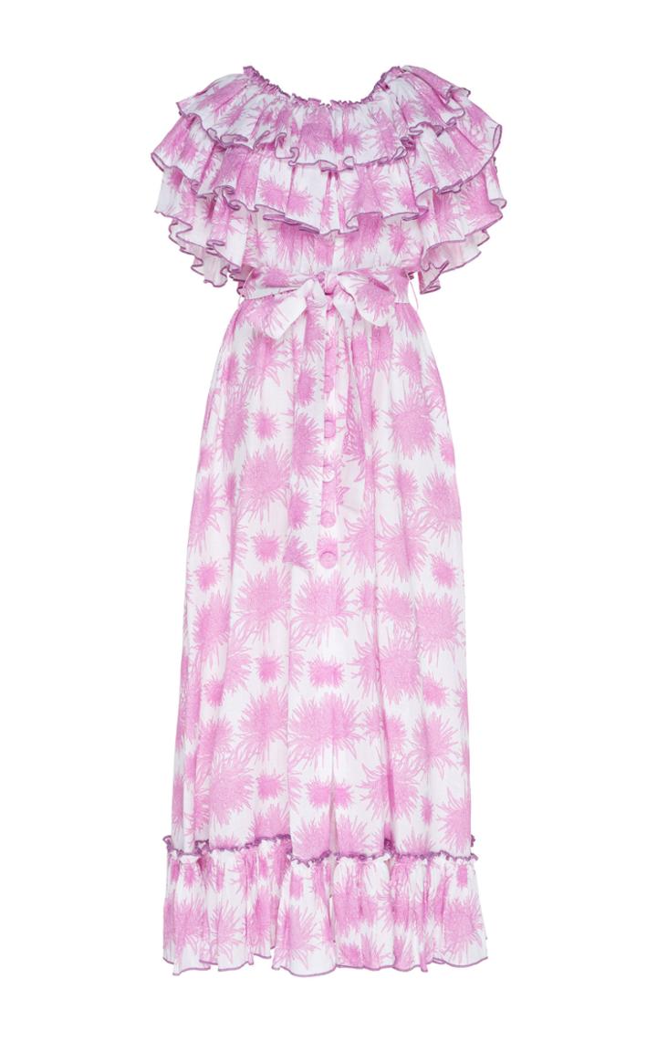 Gl Hrgel Ruffle Neck Linen Midi Dress