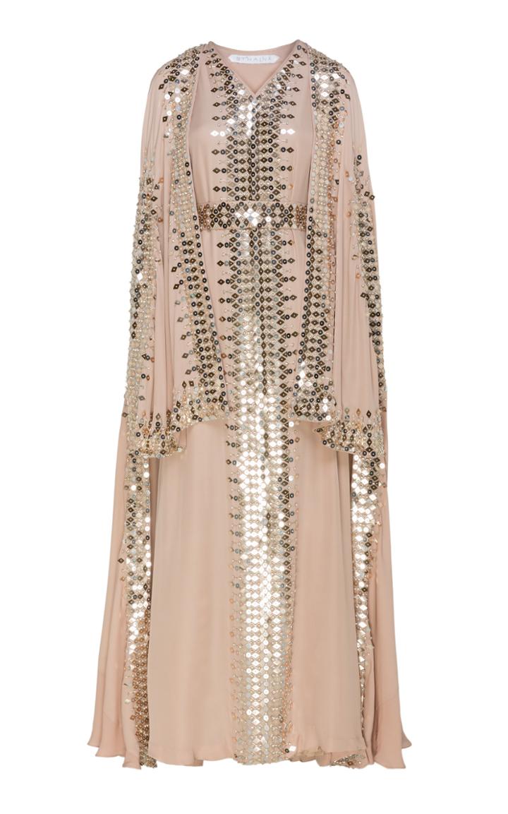 Bthaina Fully Embroidered Tiered Caftan With Cape Sleeves