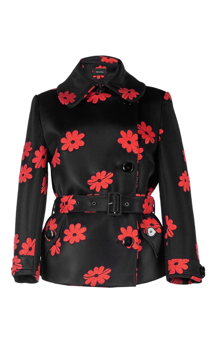 Simone Rocha Floral Embroidered Neoprene Short Pea Jacket