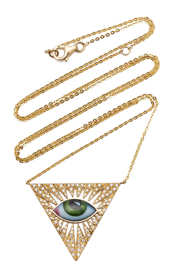 Moda Operandi Lito 14k Gold Small Green Enamel Eye Necklace