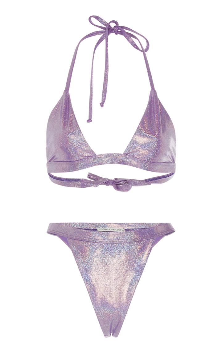 Moda Operandi Alessandra Rich Glitter Triangle Bikini Set Size: 38