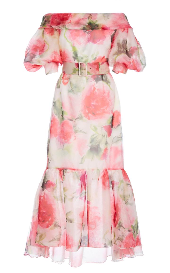 Moda Operandi Marchesa Belted Silk-blend Dress