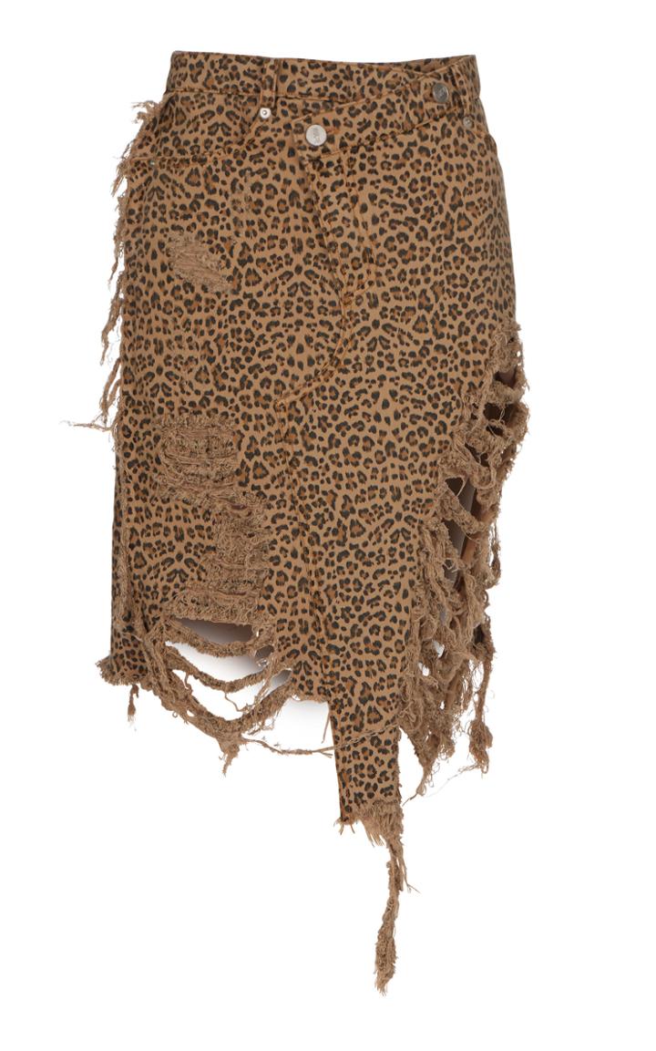 Kye Back Star Embroidery Leopard Print Denim Washing Skirt