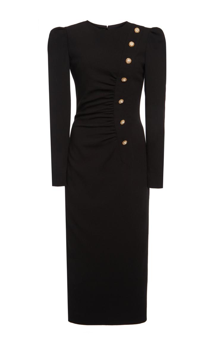 Moda Operandi Alessandra Rich Stretch Wool Crepe Dress With Crystal Buttons