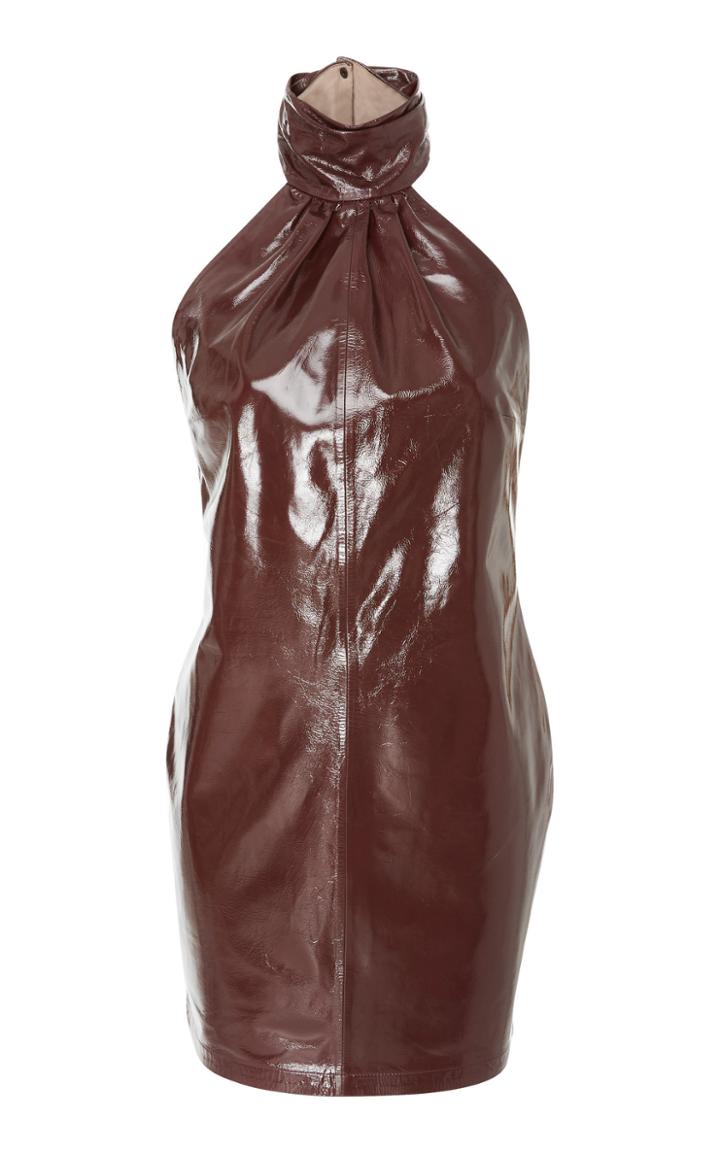 Zeynep Aray Halter Neck Patent Leather Dress