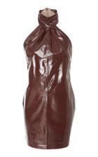 Zeynep Aray Halter Neck Patent Leather Dress