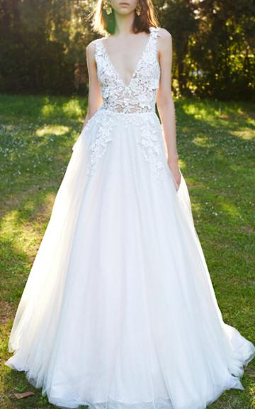 Costarellos Bridal Floral Mesh Ballgown