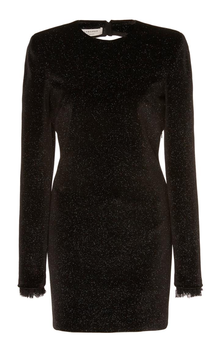 Philosophy Di Lorenzo Serafini Glittered Lace-trimmed Velvet Mini Dress