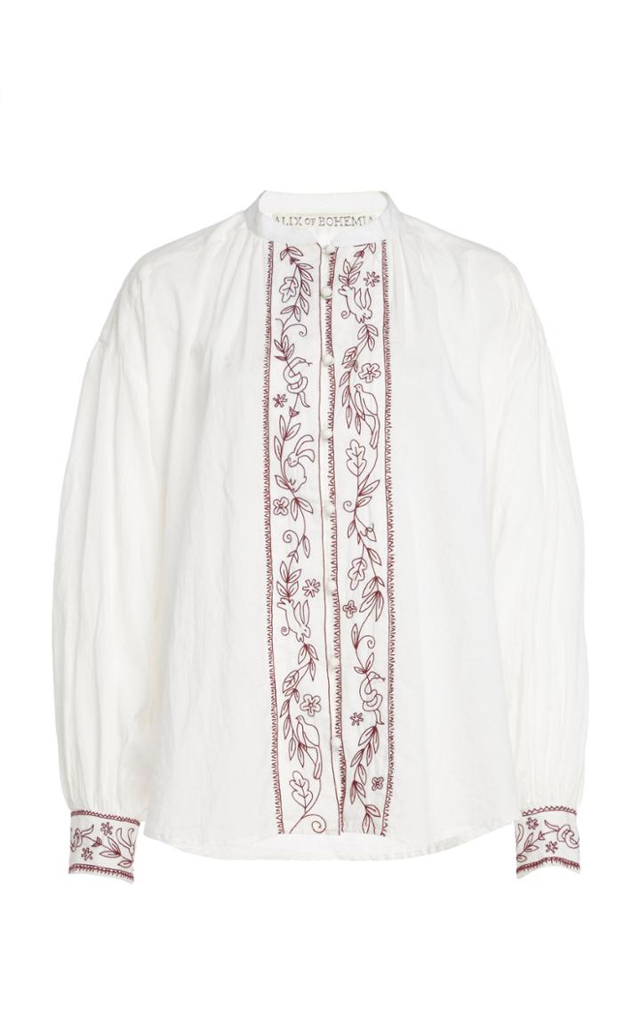 Alix Of Bohemia Limited Edition Annabel Hand-embroidered Mandarin-collar Blouse