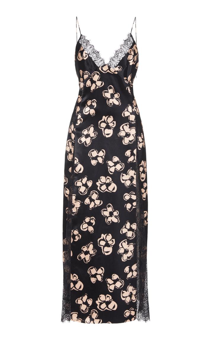 Moda Operandi Marina Moscone Satin Floral-print Chantilly Lace Dress Size: 0