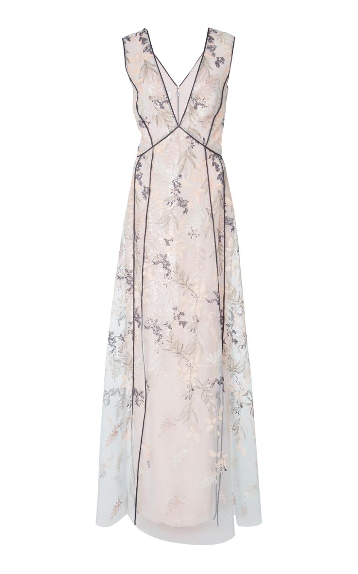 J. Mendel Floral Embroidered V Neck Sleeveless Gown