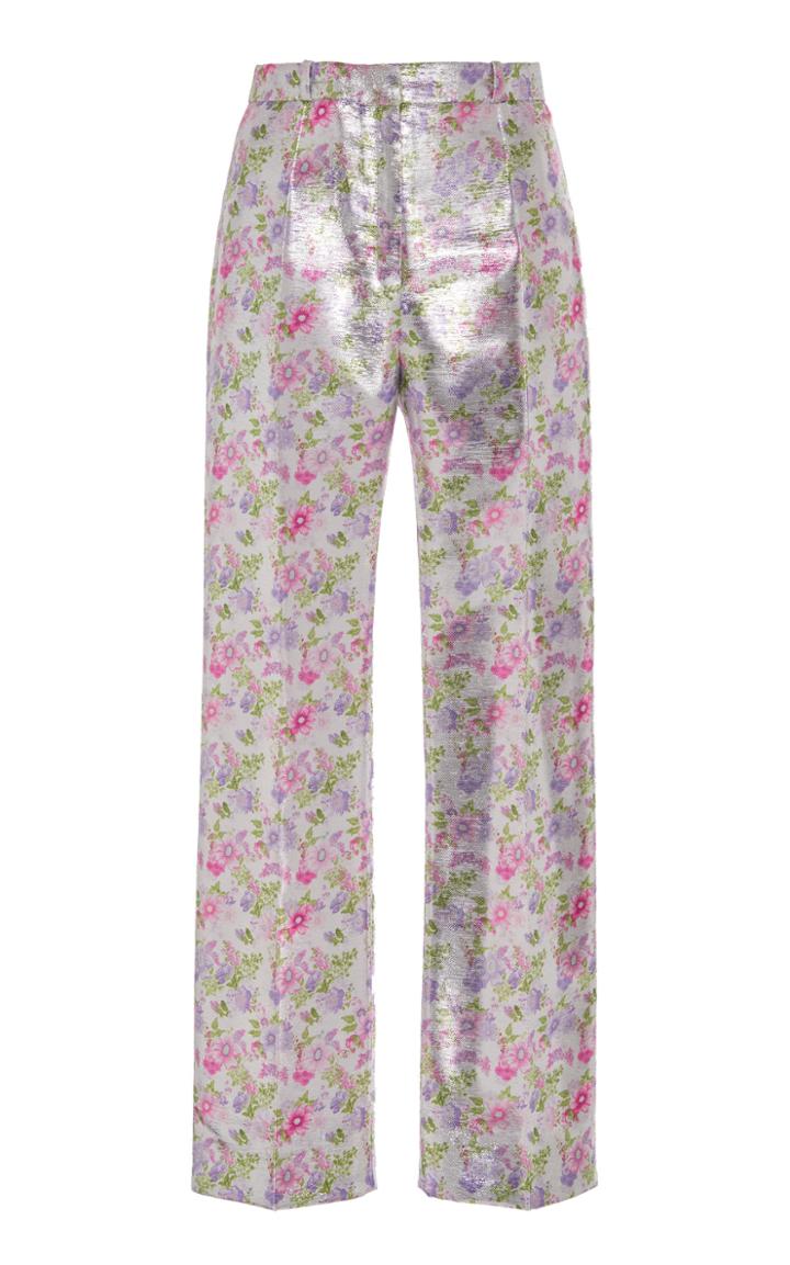 Paco Rabanne Floral-print Lam Straight-leg Pants