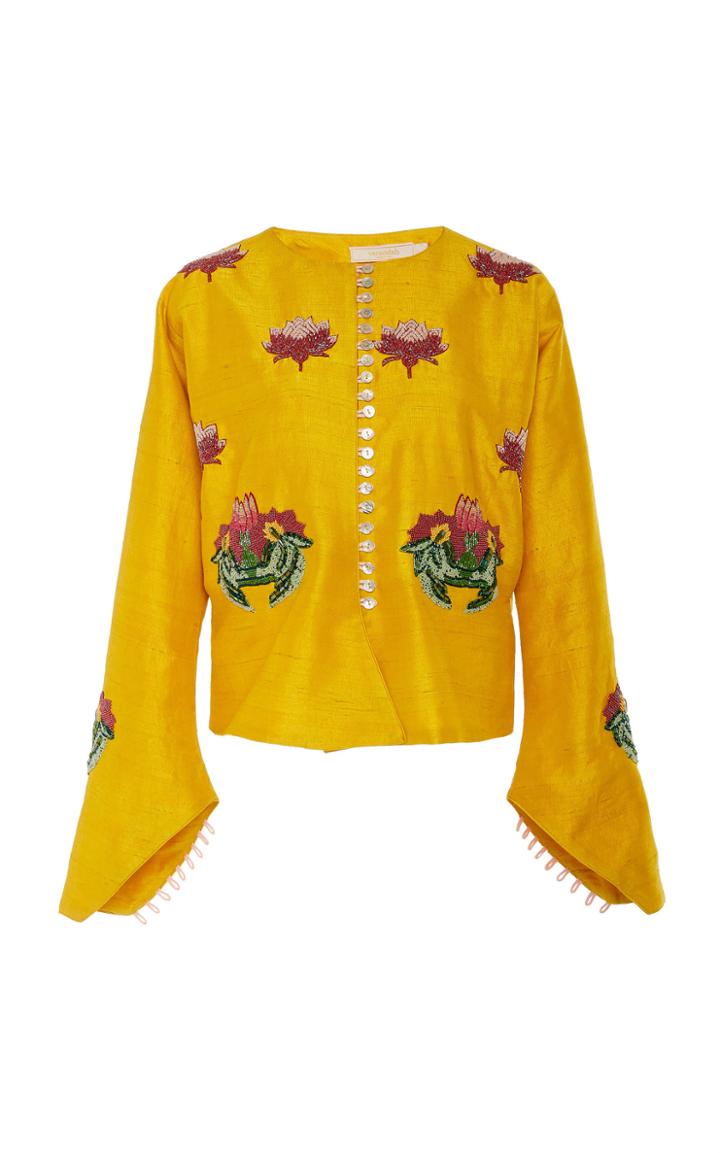 Verandah Choga Hand-beaded Lotus Motif Silk Jacket
