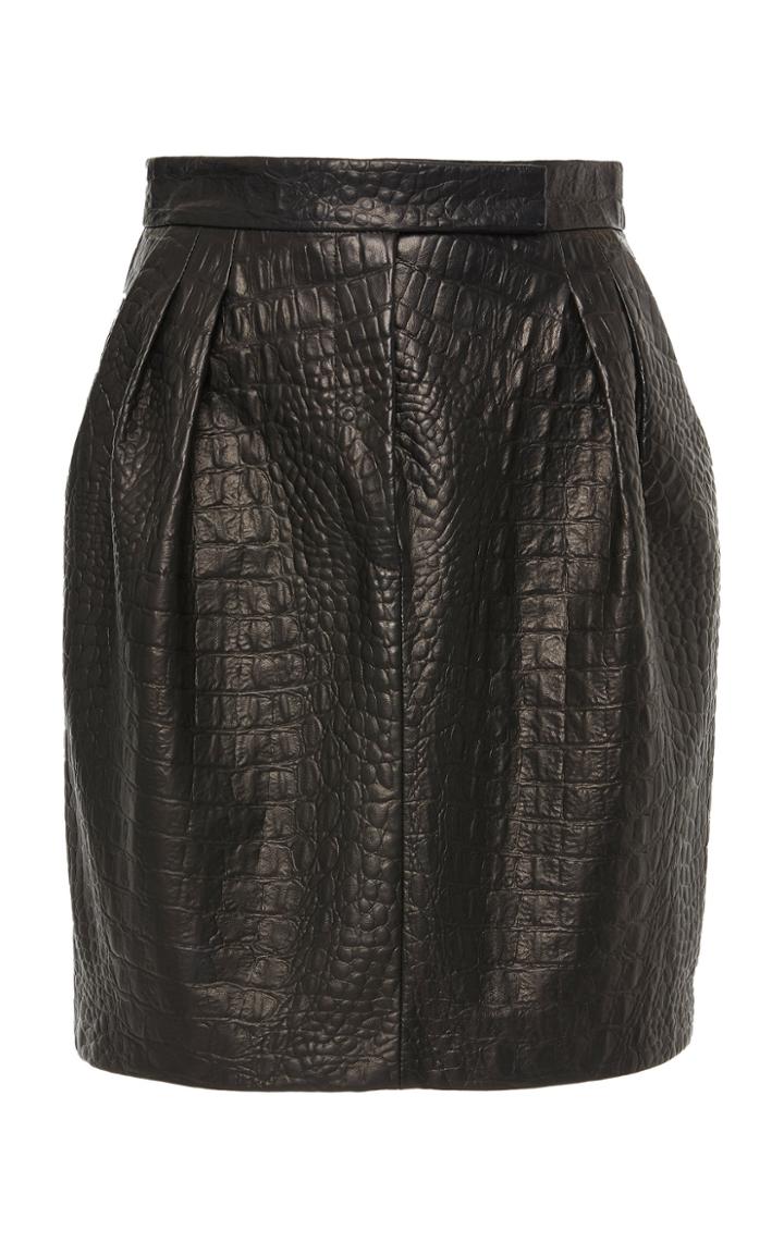 Max Mara Manila Leather Croc-effect Skirt