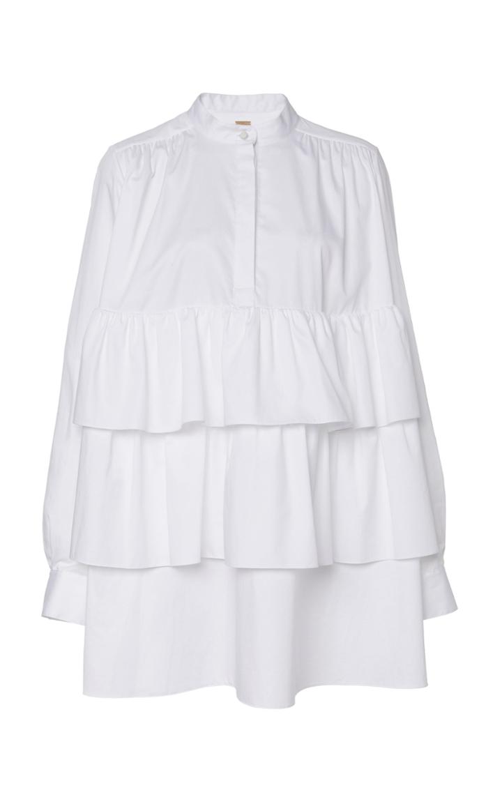 Adam Lippes Cotton Poplin Tiered Ruffle Shirt