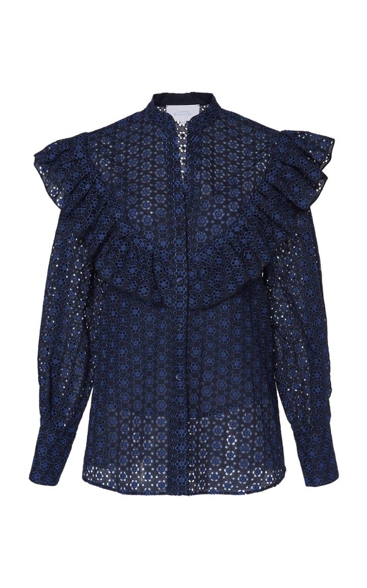 Luisa Beccaria Eyelet Cotton Ruffle Blouse