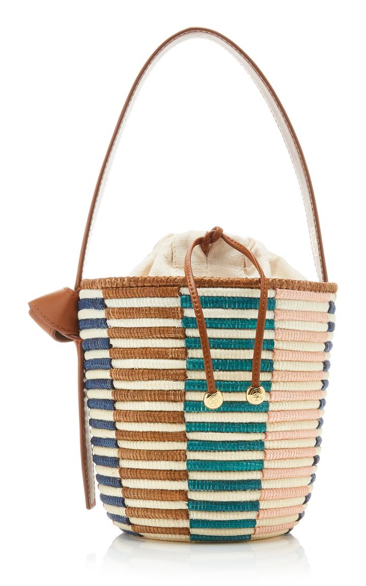 Cesta Collective Lunchpail Leather-trimmed Checkered Sisal Bucket Bag