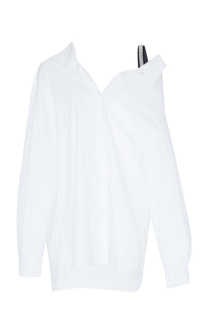 Prada Off-the-shoulder Crystal-embellished Cotton-poplin Shirt