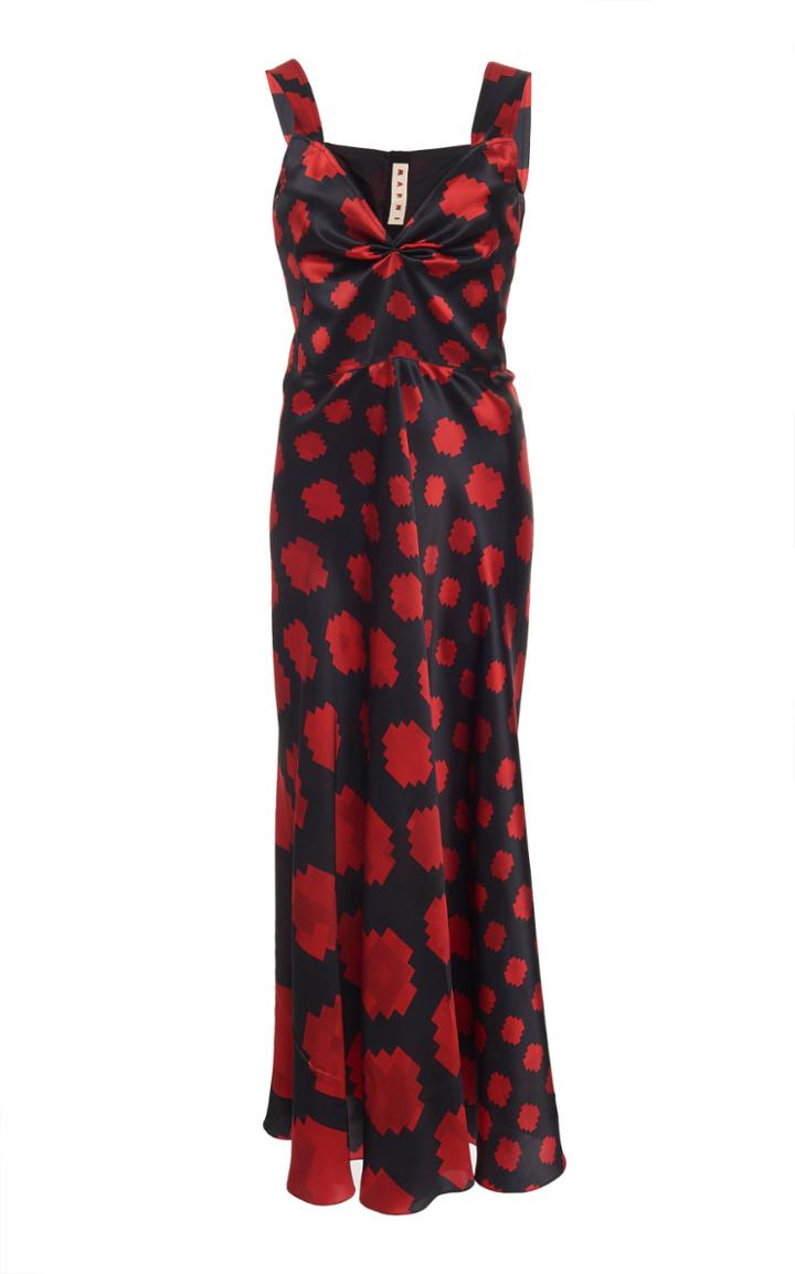 Marni V-neck Satin Maxi Dress