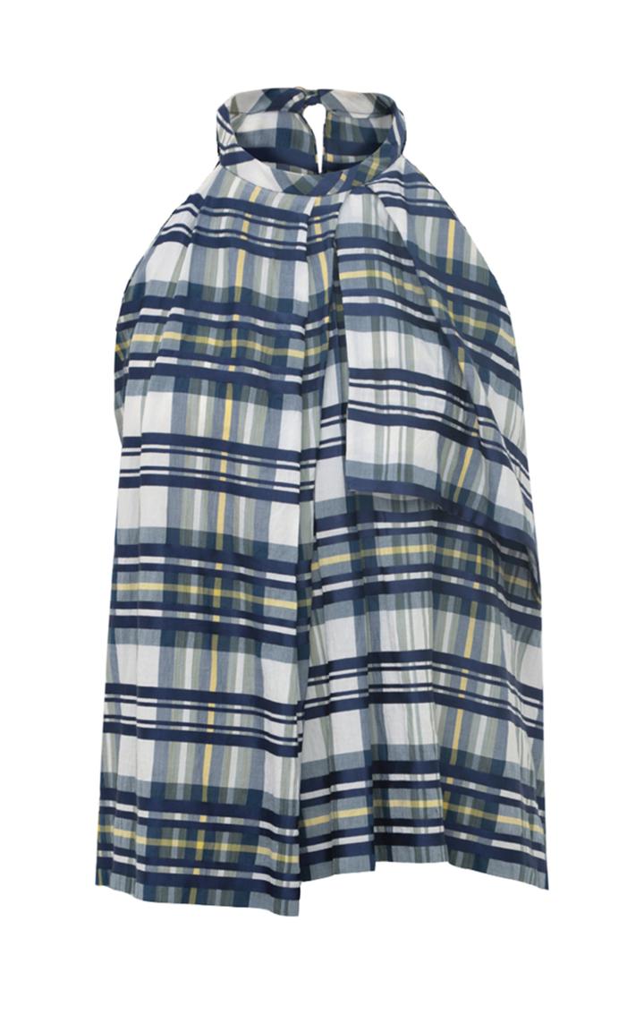 Moda Operandi Martin Grant Asymmetric Draped Plaid Cotton-blend Top
