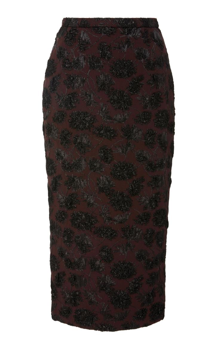 Rochas Metallic Silk-brocade Midi Skirt