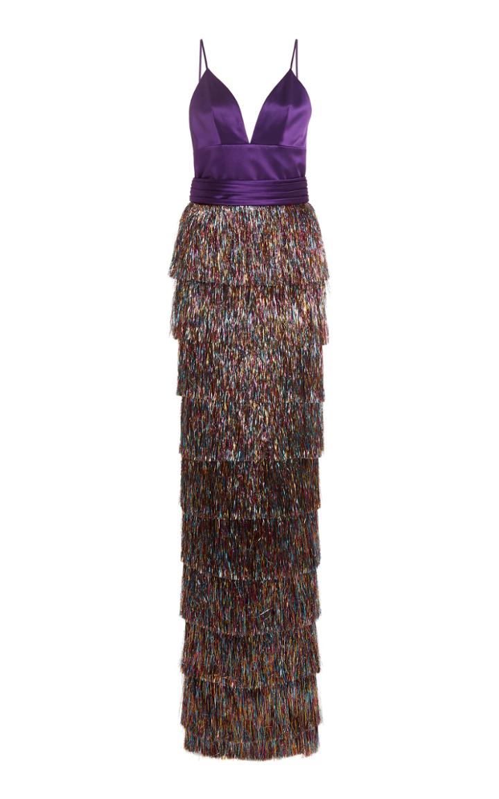 Moda Operandi Christian Siriano Rainbow Fringe Column Gown
