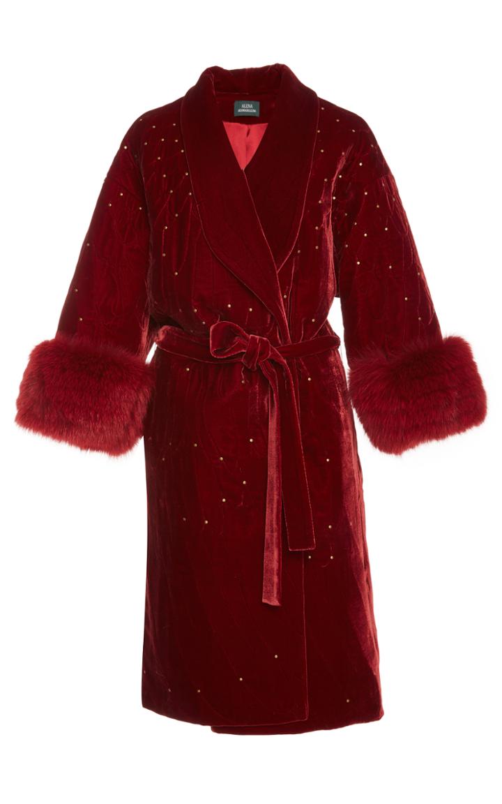 Alena Akhmadullina Mink Fur Trimmed Velvet Coat