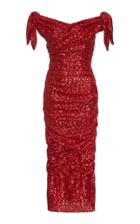 Dolce & Gabbana Ruched Sequined Off-the-shoulder Dress