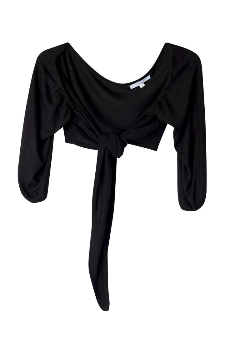 Tuinch Tie Front Ribbed Knit Crop Top