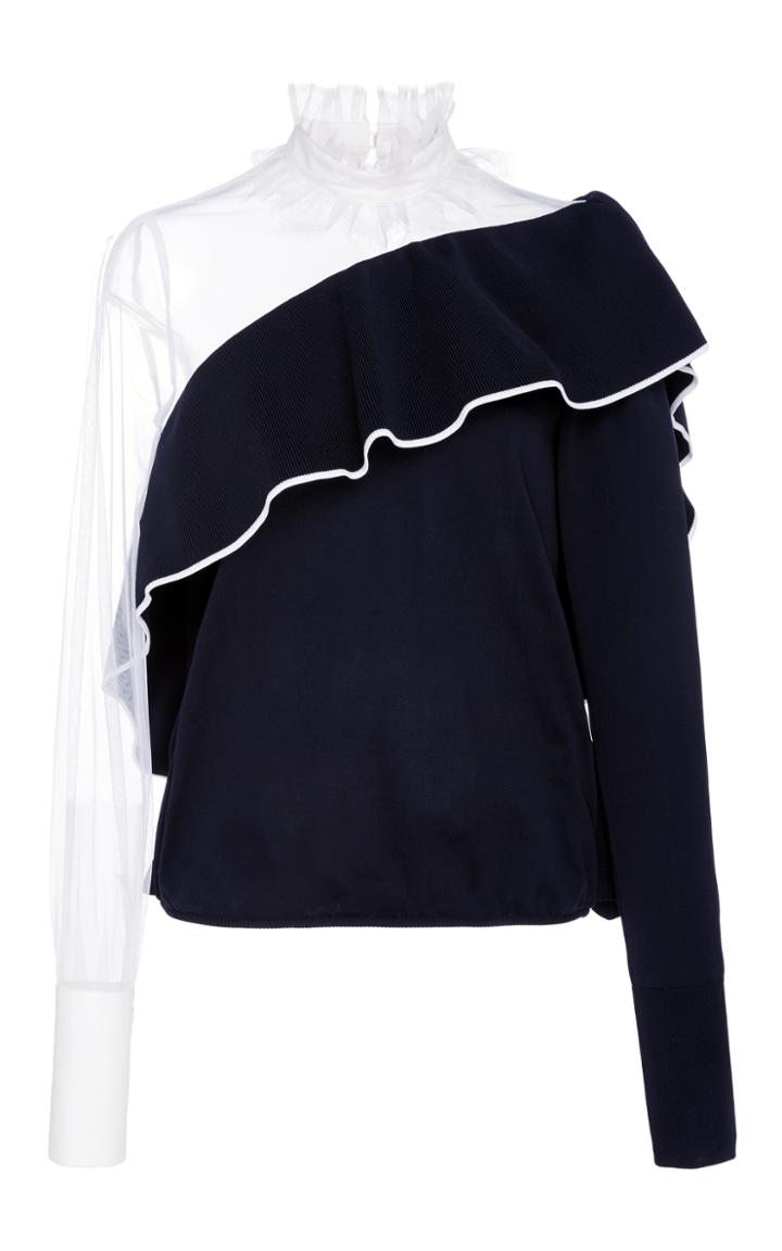 Adeam Sheer Shoulder Cascade Knit Top