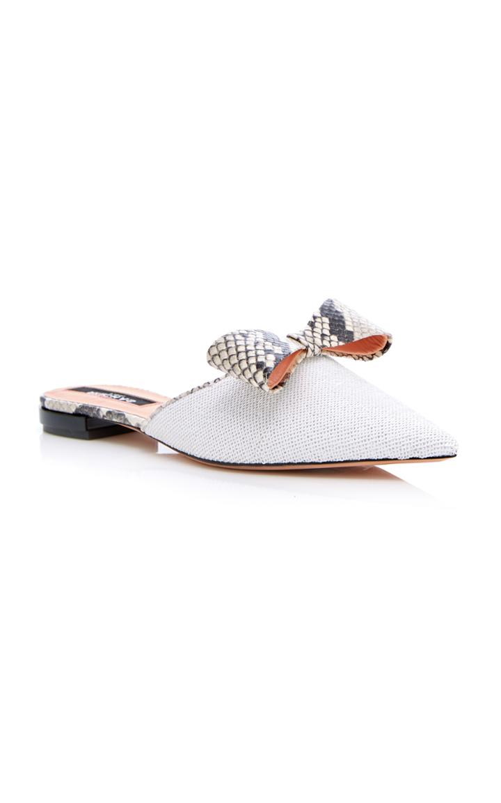 Rochas Snake Print Bow Mule