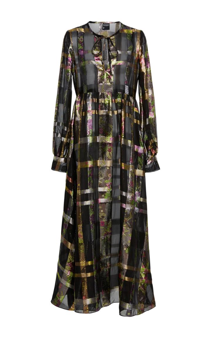 Cynthia Rowley Metallic Plaid Long-sleeve Dress