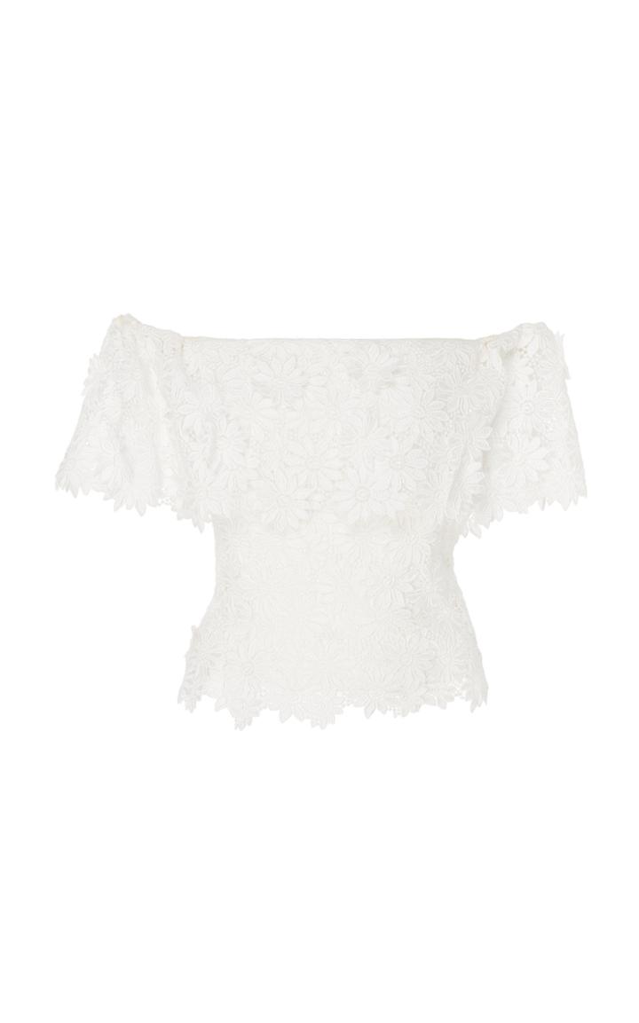 Rebecca De Ravenel Meadow Picnic Off-shoulder Guipure Lace Top