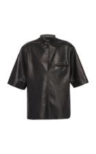 Moda Operandi 3.1 Phillip Lim Leather Short Sleeved Oversized Washed Poplin Band Col